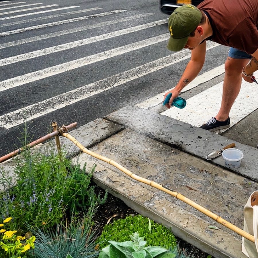 Tending the Itty Island planting bed at the corner of 24th Street and 10th Avenue